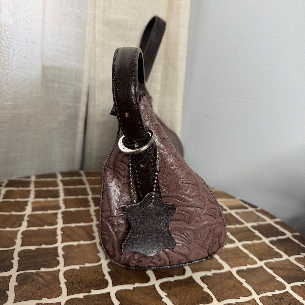 Vintage Valerie Stevens Baguette Purse Floral Embossed Tooled Leather Brown - Picture 3 of 10